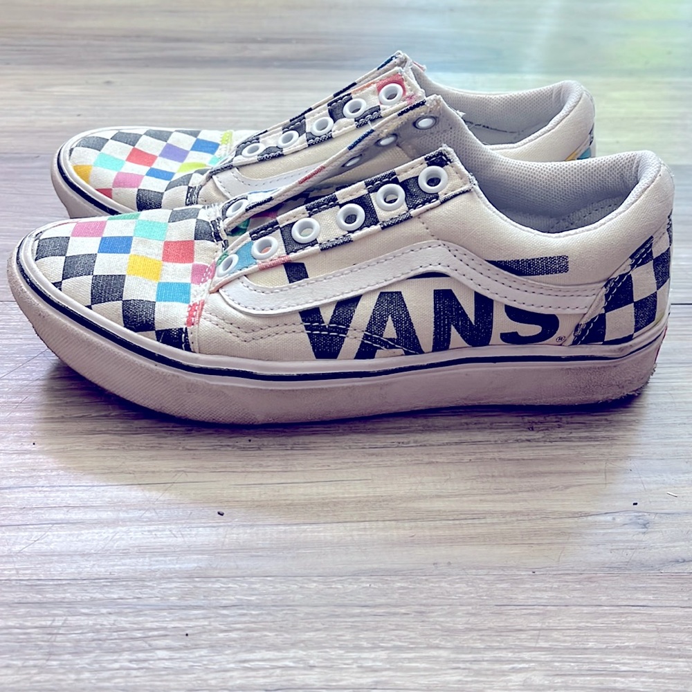 Old skool rainbow checkered Vans